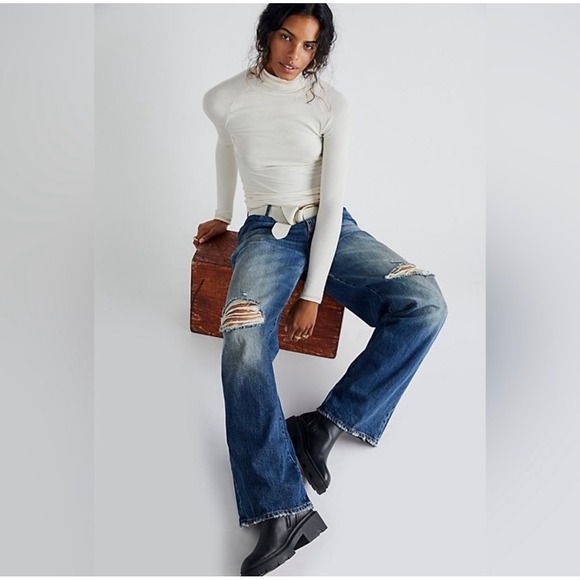 CLOSED Nolin Distressed Wide Leg Jeans Organic Cotton Italy Size 26 Free People - Picture 1 of 16
